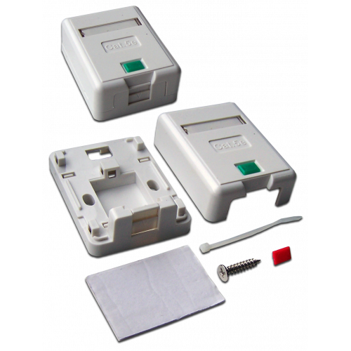 Wall mounting box for one Keystone with protective shutter, white